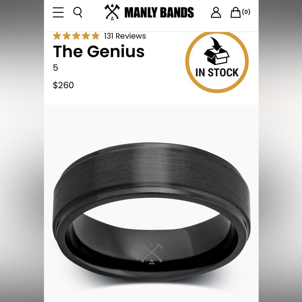 Never worn - Manly Bands “The Genius” Black Ring